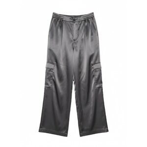 Calme Johnny Was‎ Gray Satin Cargo Pants Elastic Waist Size M